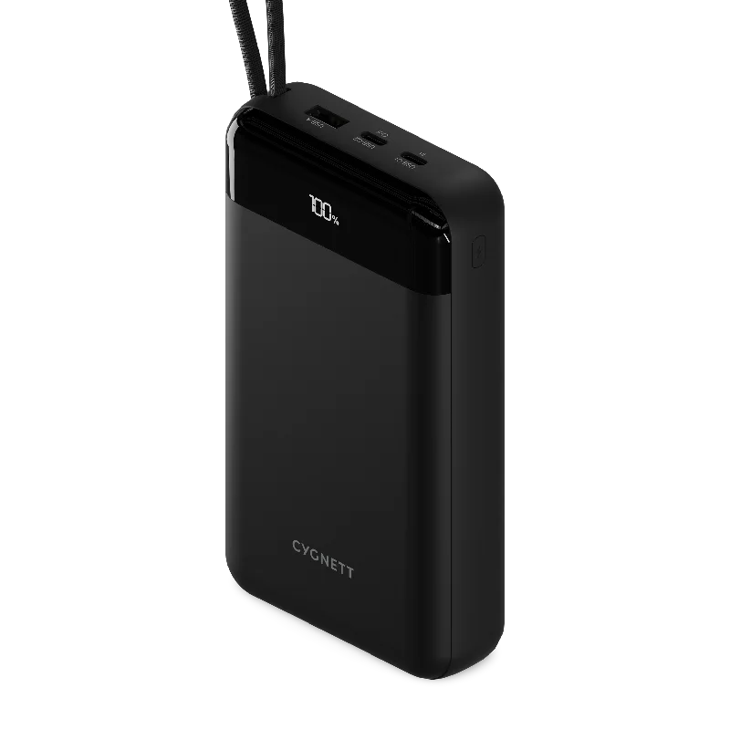 40,000mAh Power Bank with Integrated USB-C Cable - Black