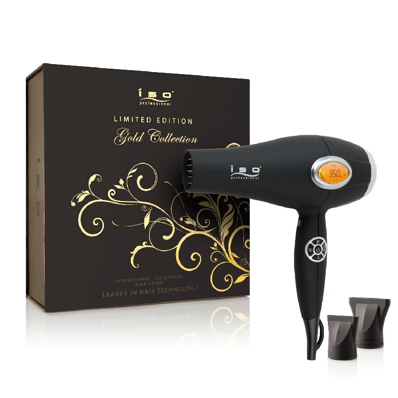 Digital 1875W Pro Ionic Hair Dryer w/LCD Digital Display - Gold Collection